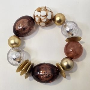 Gold Bronze Silver Metallic Resin Ball Bauble Stretch Bracelet Fashion Jewelry